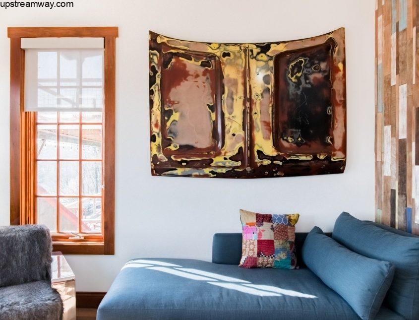 Upstream-Riverview-Asheville-Luxury-Vacation-Rentals-21 Painted Carhood Used As Wall Art
